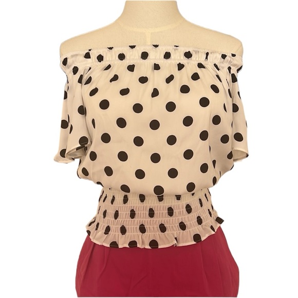 Ladies top by Inc International Concept, white with black polka dots, size XS - Picture 2 of 3